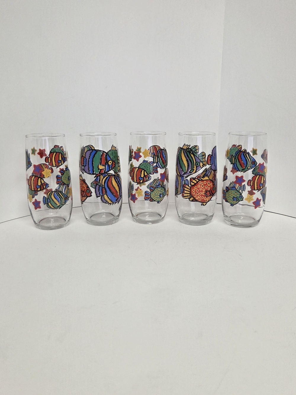 Libbey Tropical Fish Drinking Glasses Set of 5 Colorful Coastal Tumblers #0438